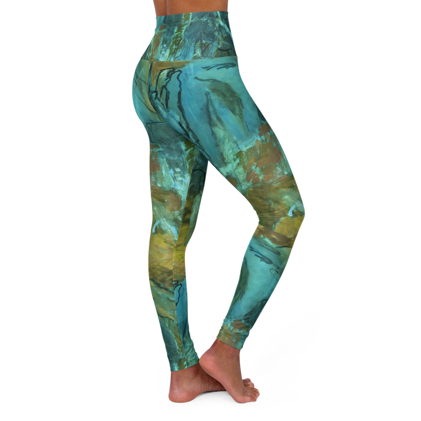 Premium High Waisted Yoga Leggings - Abstract Ocean Art Design