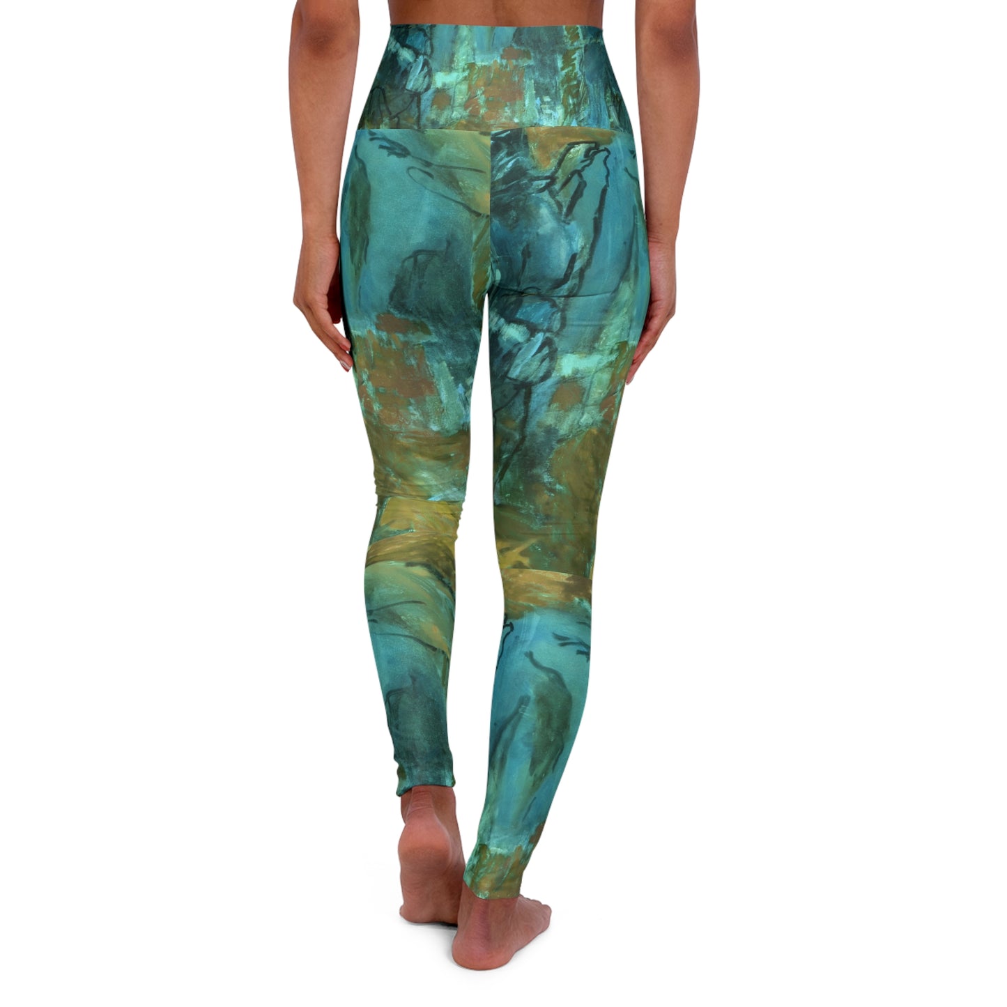 Premium High Waisted Yoga Leggings - Abstract Ocean Art Design