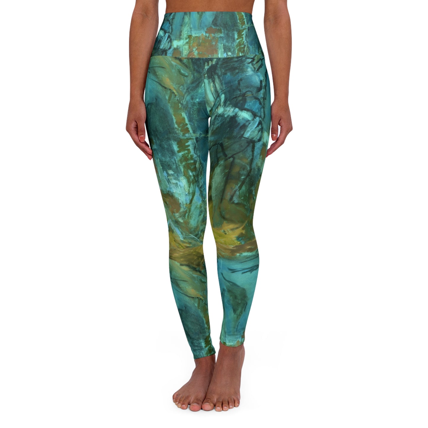 Premium High Waisted Yoga Leggings - Abstract Ocean Art Design