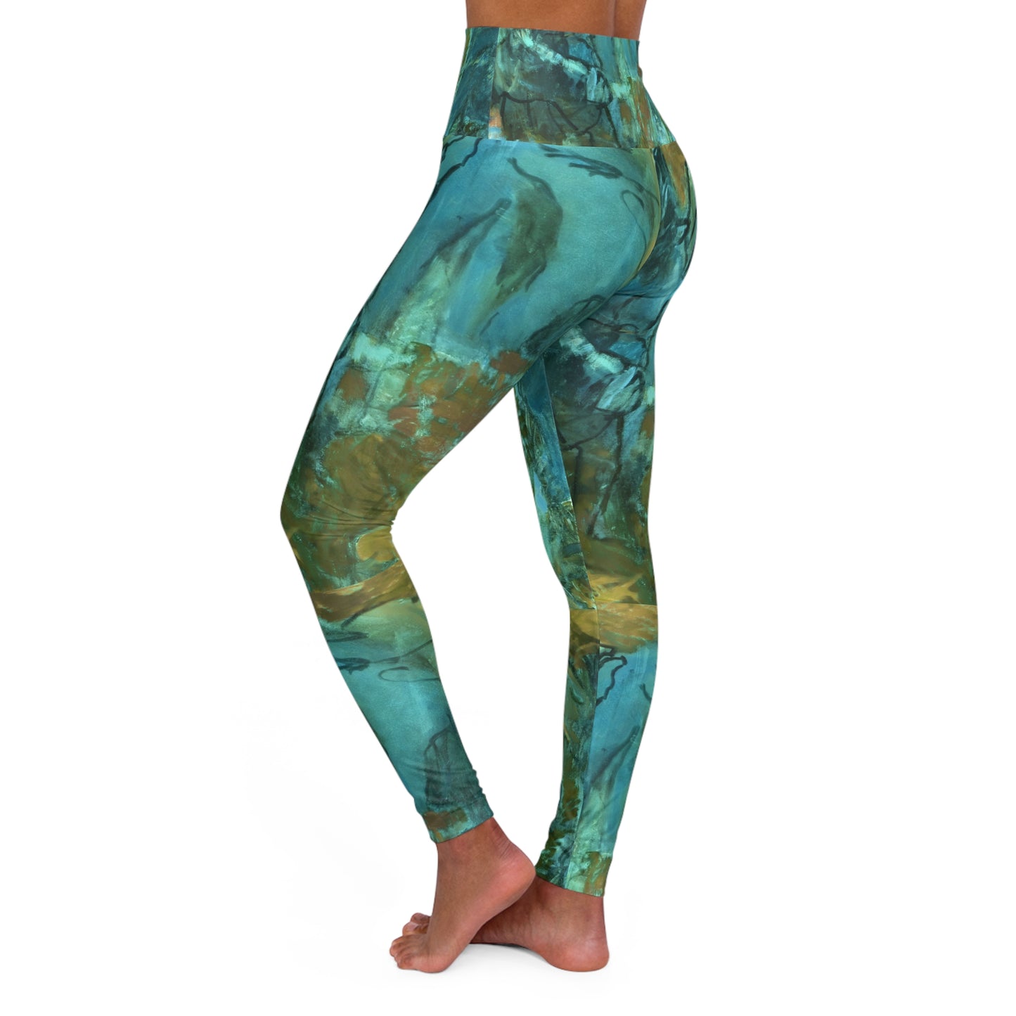 Premium High Waisted Yoga Leggings - Abstract Ocean Art Design
